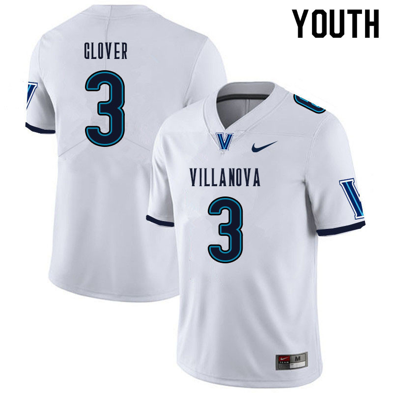 Youth #3 Elijah Glover Villanova Wildcats College Football Jerseys Sale-White - Click Image to Close